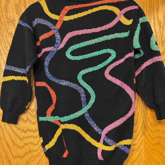Hanna Andersson Black Sweater Dress with Rainbow Squiggle Pattern – Size 8 (130 - Picture 6 of 6